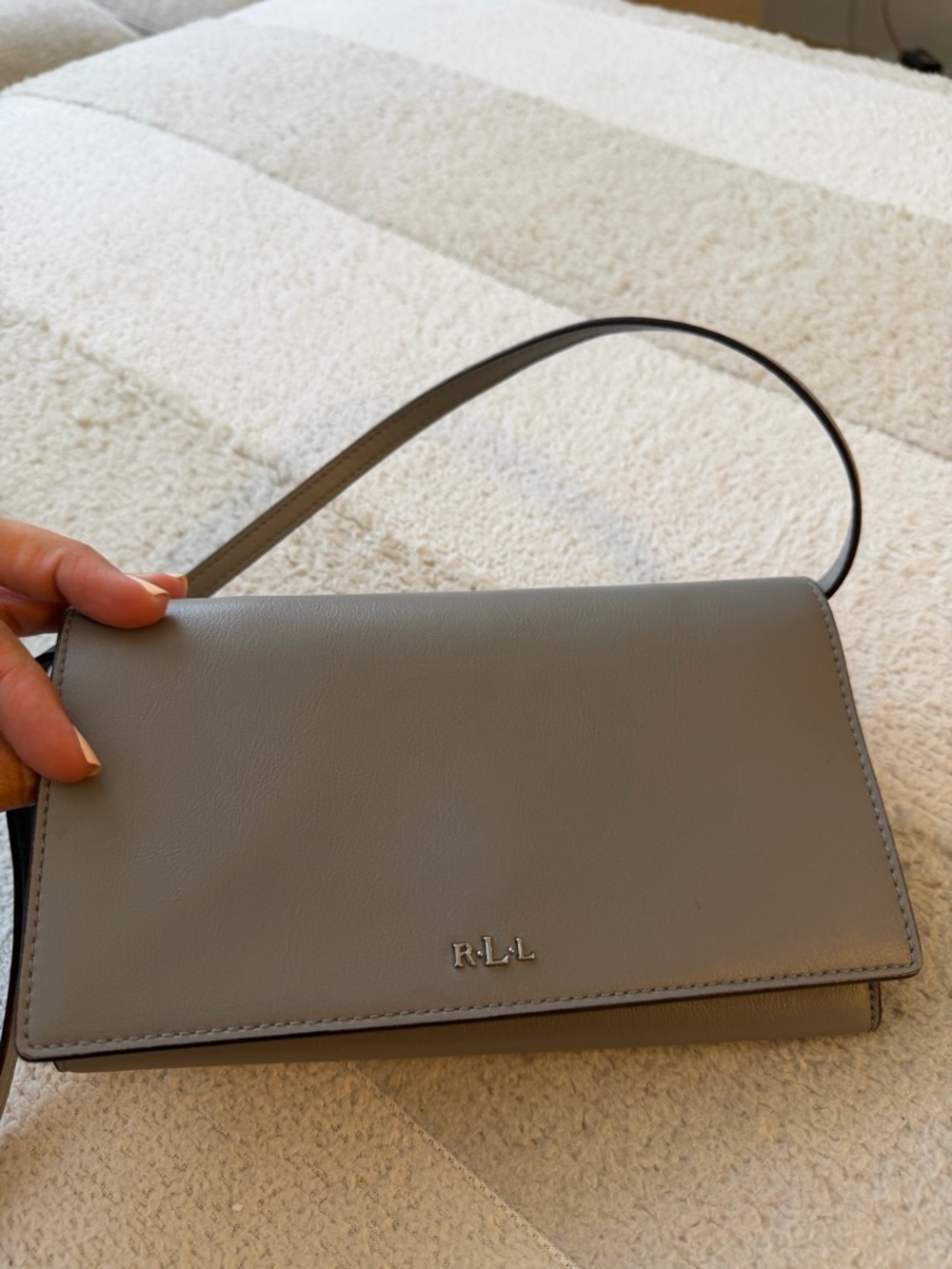 Ralph Lauren Gray Leather crossbody Bag with adjustable Strap